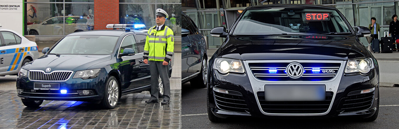 Policejní Škoda Superb a policejní Volkswagen Passat R36
